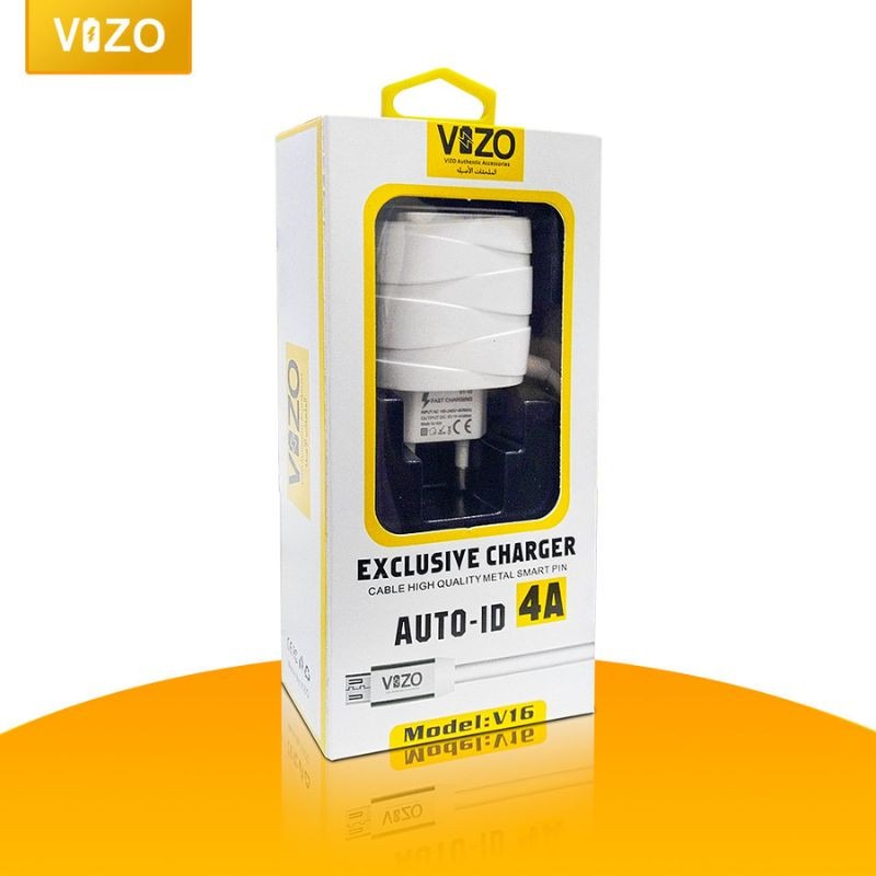 Vizo V16-Type-C – 4A Smart Fast Charger (3 USB Ports + Built-in Type-C Cable) | Best Quality Type-C Charger For Android
