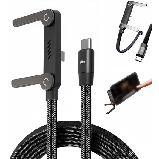 Premium 240W 2-in-1 Data Cable With Stand Fast Charging Nylon Braided Mobile Cable