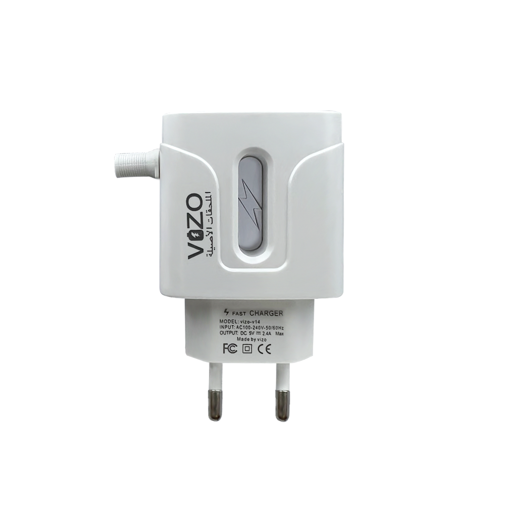 VIZO V14 Fast Charger 2.8A With Copper Connector | Android Mobile Phone Charging Adapter with Usb Data cable