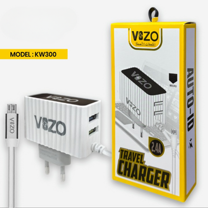 Kw300 2.4A Fast Travel Charger | Android Phone Charger with Data Cable -KW300 – Dual USB Wall Charger