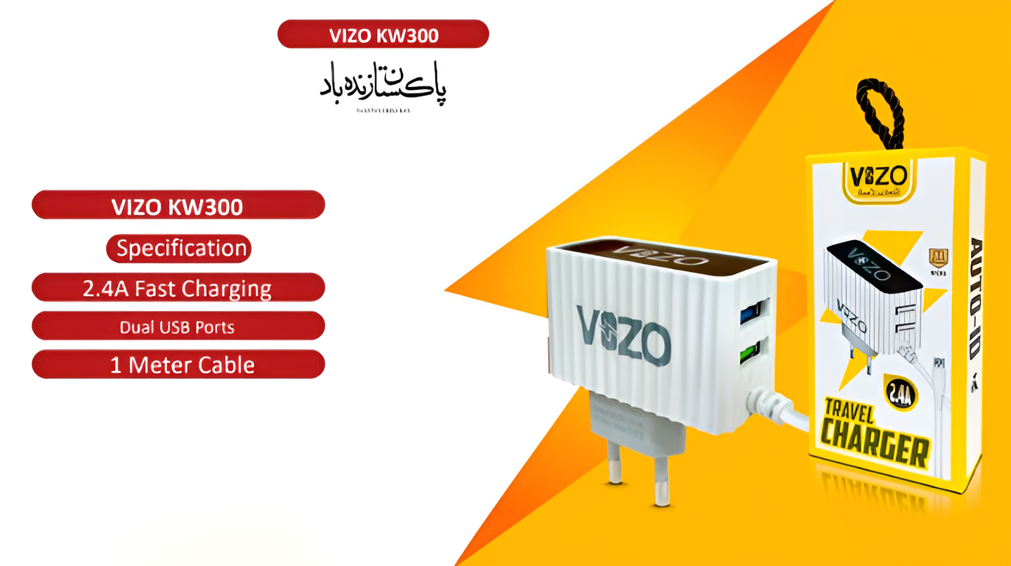Kw300 2.4A Fast Travel Charger | Android Phone Charger with Data Cable -KW300 – Dual USB Wall Charger