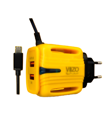 3A Light Change Charger with 2 USB Ports & Built-in Micro USB Cable | Best Quality Charger For Android | Vizo 3A Charger