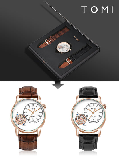 Men's Watch Analog Leather Wrist Watch – Elegant Quartz Watch with Double Strap & 3ATM Waterproof ( Random Color )