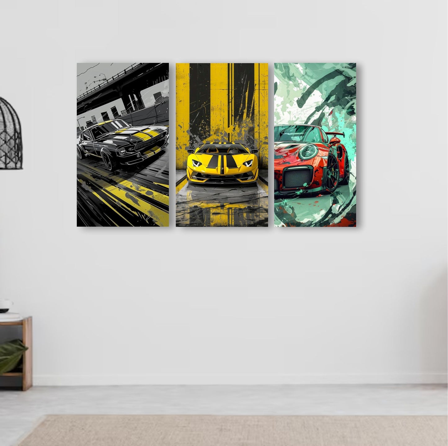 Set Of 3 Cars Art Wooden Frames For Wall Decoration / Sticky