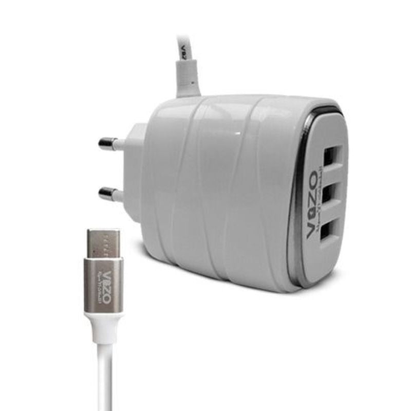Vizo V16-Type-C – 4A Smart Fast Charger (3 USB Ports + Built-in Type-C Cable) | Best Quality Type-C Charger For Android