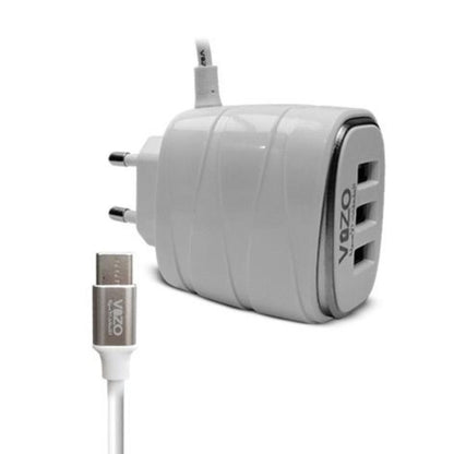 Vizo V16-Type-C – 4A Smart Fast Charger (3 USB Ports + Built-in Type-C Cable) | Best Quality Type-C Charger For Android