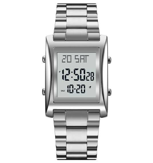 Skmei Men’s Digital Square Watch – Stainless Steel Chain, Quartz Movement