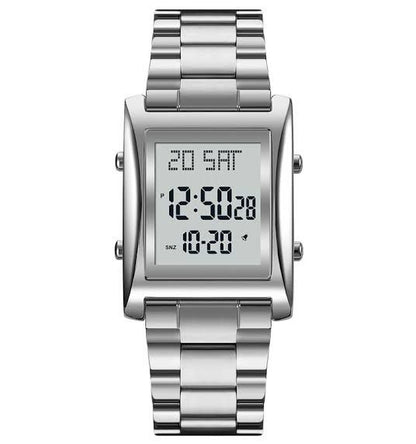 Skmei Men’s Digital Square Watch – Stainless Steel Chain, Quartz Movement