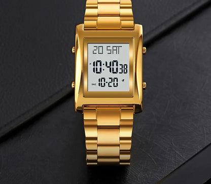 Skmei Men’s Digital Square Watch – Stainless Steel Chain, Quartz Movement
