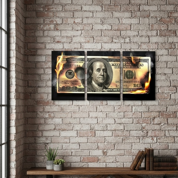 Dollar Wooden Sticky Wall Art – 3 Piece Modern Decorative Frame Set, 8x11 inch Each, Wooden Sticky Frame with Easy Wall Mount Sticky Tape - 12*16