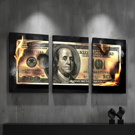 Dollar Wooden Sticky Wall Art – 3 Piece Modern Decorative Frame Set, 8x11 inch Each, Wooden Sticky Frame with Easy Wall Mount Sticky Tape - 12*16