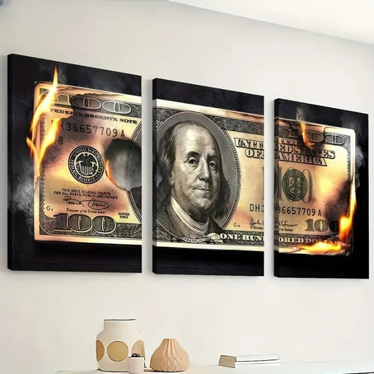 Dollar Wooden Sticky Wall Art – 3 Piece Modern Decorative Frame Set, 8x11 inch Each, Wooden Sticky Frame with Easy Wall Mount Sticky Tape - 12*16