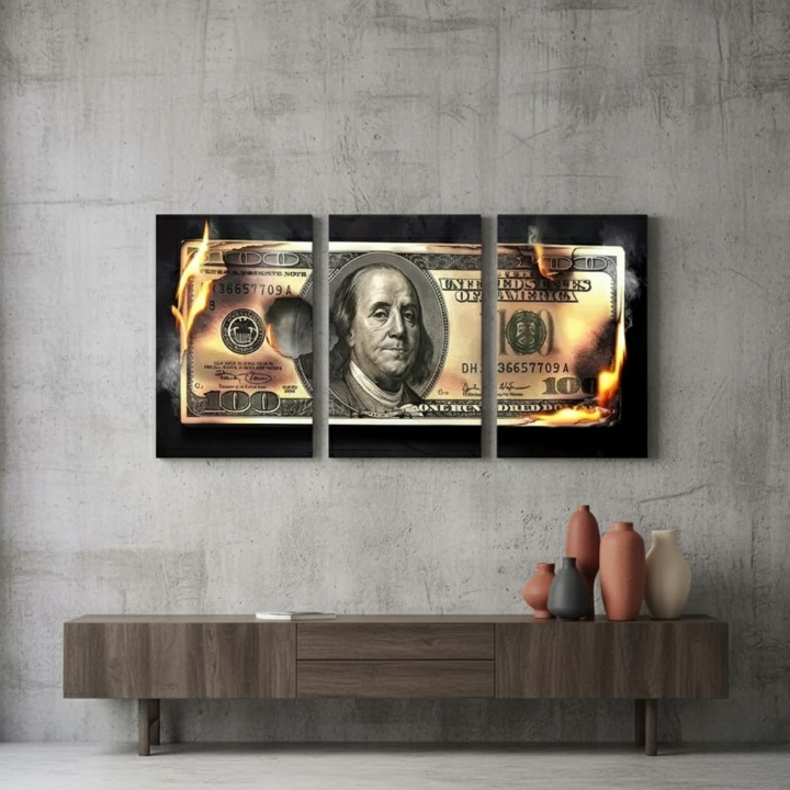 Dollar Wooden Sticky Wall Art – 3 Piece Modern Decorative Frame Set, 8x11 inch Each, Wooden Sticky Frame with Easy Wall Mount Sticky Tape - 12*16