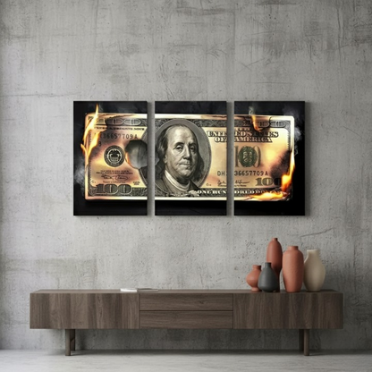 Dollar Wooden Sticky Wall Art – 3 Piece Modern Decorative Frame Set, 8x11 inch Each, Wooden Sticky Frame with Easy Wall Mount Sticky Tape - 12*16