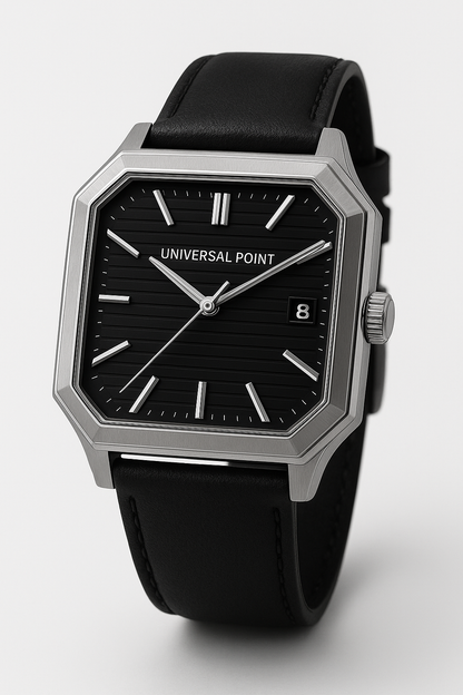 Universal Point UP 1988 – Square Dial Leather Strap Watch | Stainless Steel Case | Water Resistant 3 ATM