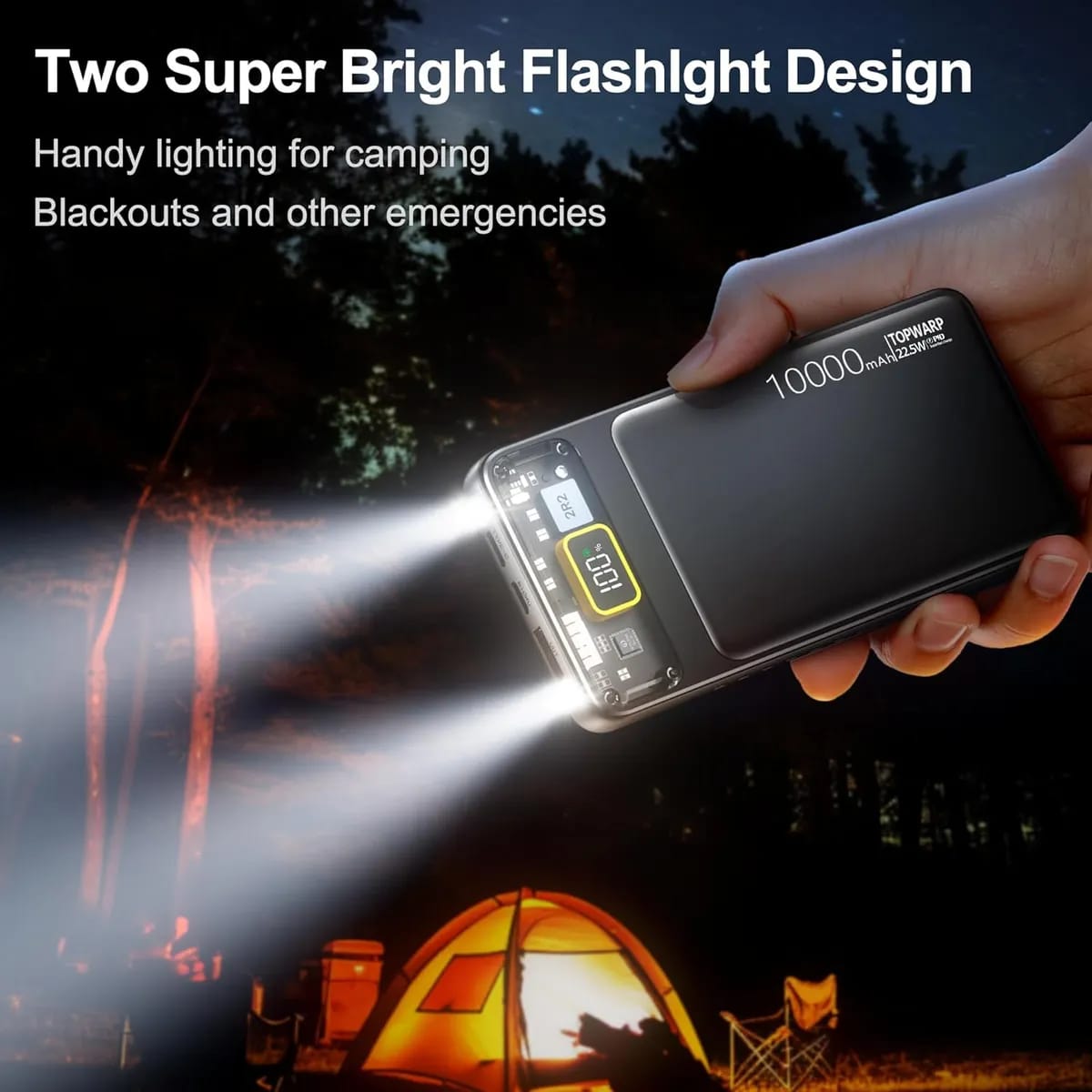 10000Mah Power Bank Slim Portable Charger Pd 22.5W Fast Charging 5V 3A Usb-C Output Battery Pack With Emergency Lighting