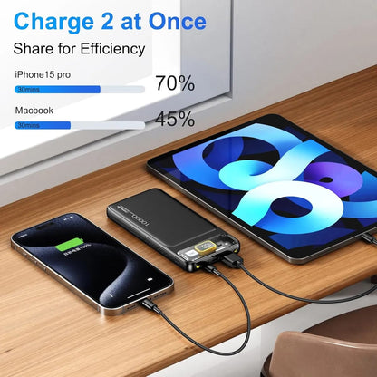 10000Mah Power Bank Slim Portable Charger Pd 22.5W Fast Charging 5V 3A Usb-C Output Battery Pack With Emergency Lighting