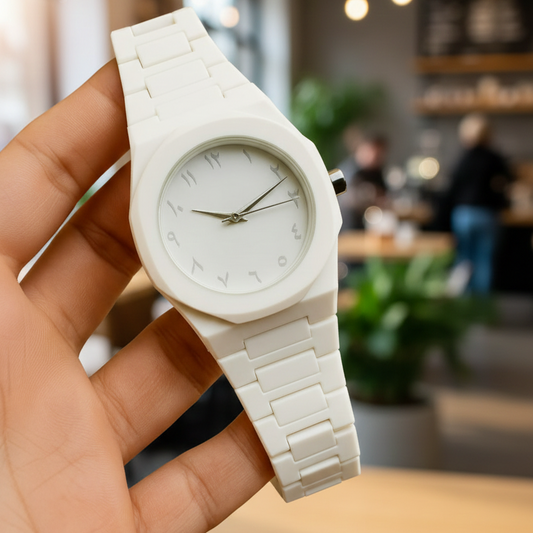 Full White and Black Aura Watch Stylish Design Compact Build Perfect Choice For Daily Use And Fashion Needs