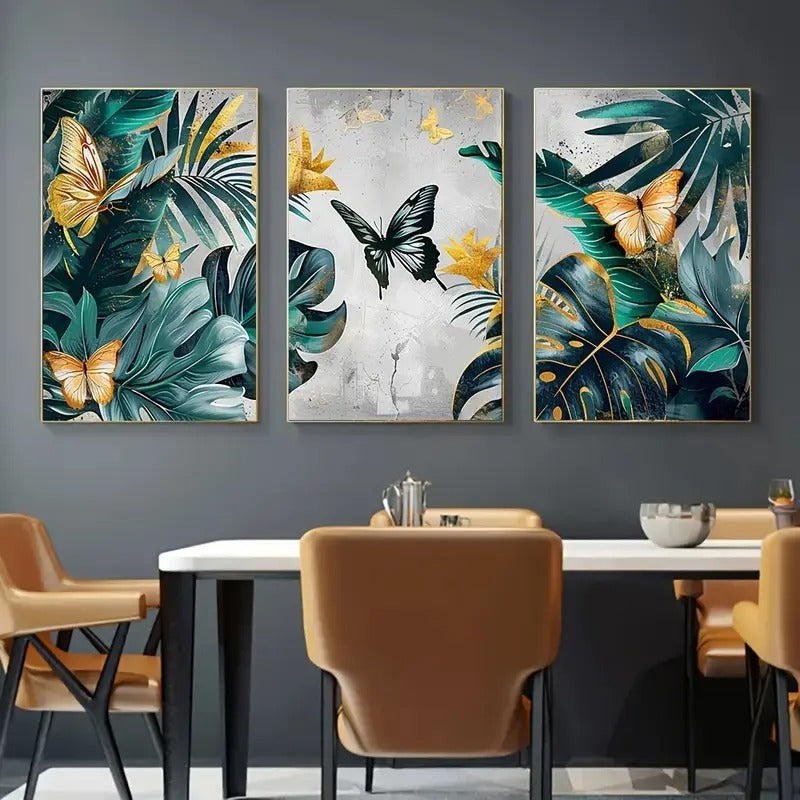 Set of 3 wall art sticky wooden frames for home decore / sticky phototiles