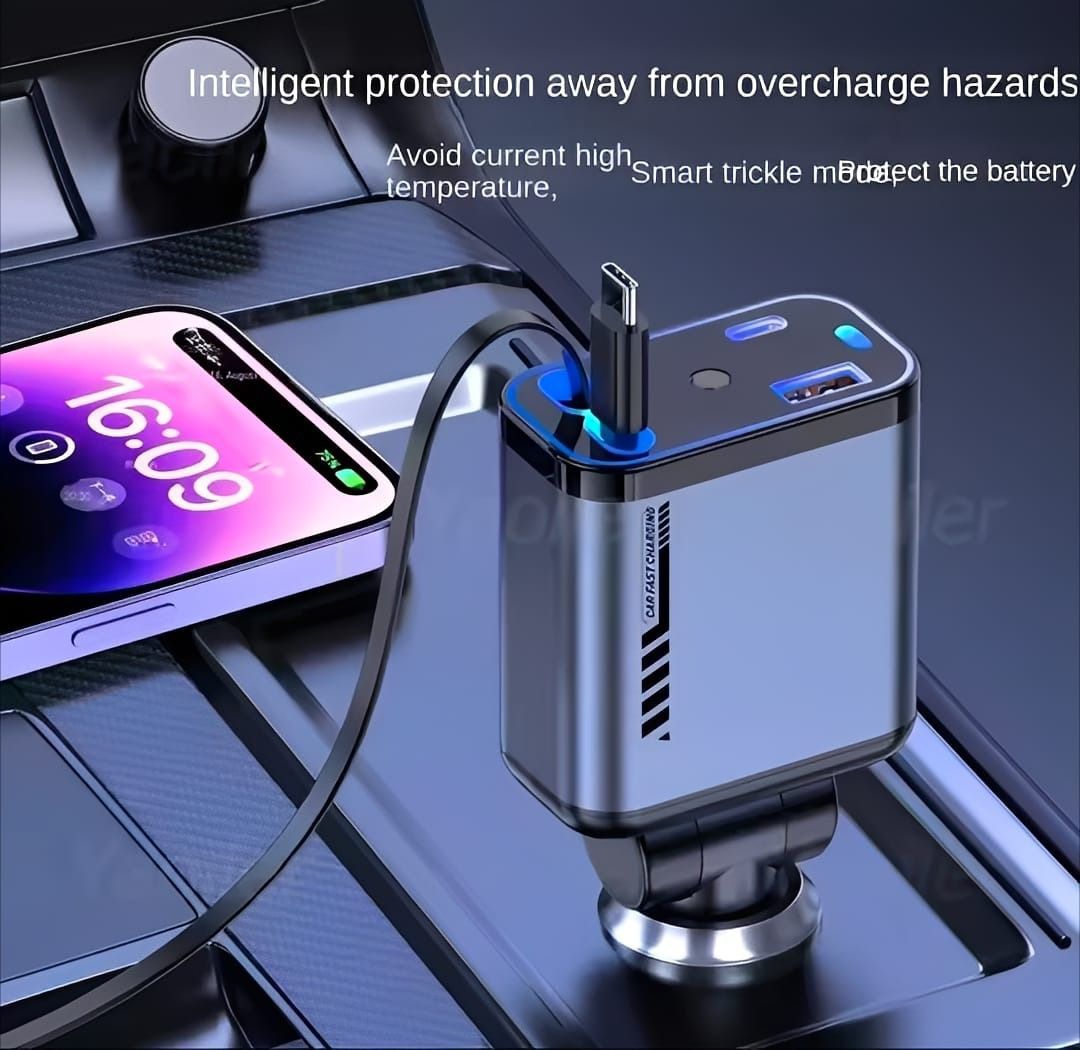 4 In 1 Multi Functional Car Charger Fast Charging With Star Light Providing Durable Quality - (With Light)