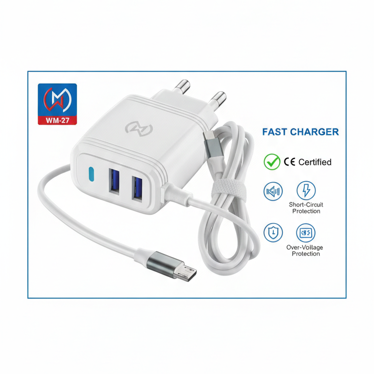 WM 27 3.1A Fast Micro USB Charger with Dual USB Ports – Cable & Adapter by WM