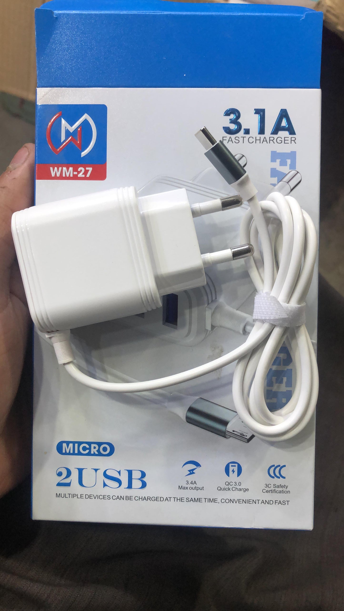 WM 27 3.1A Fast Micro USB Charger with Dual USB Ports – Cable & Adapter by WM