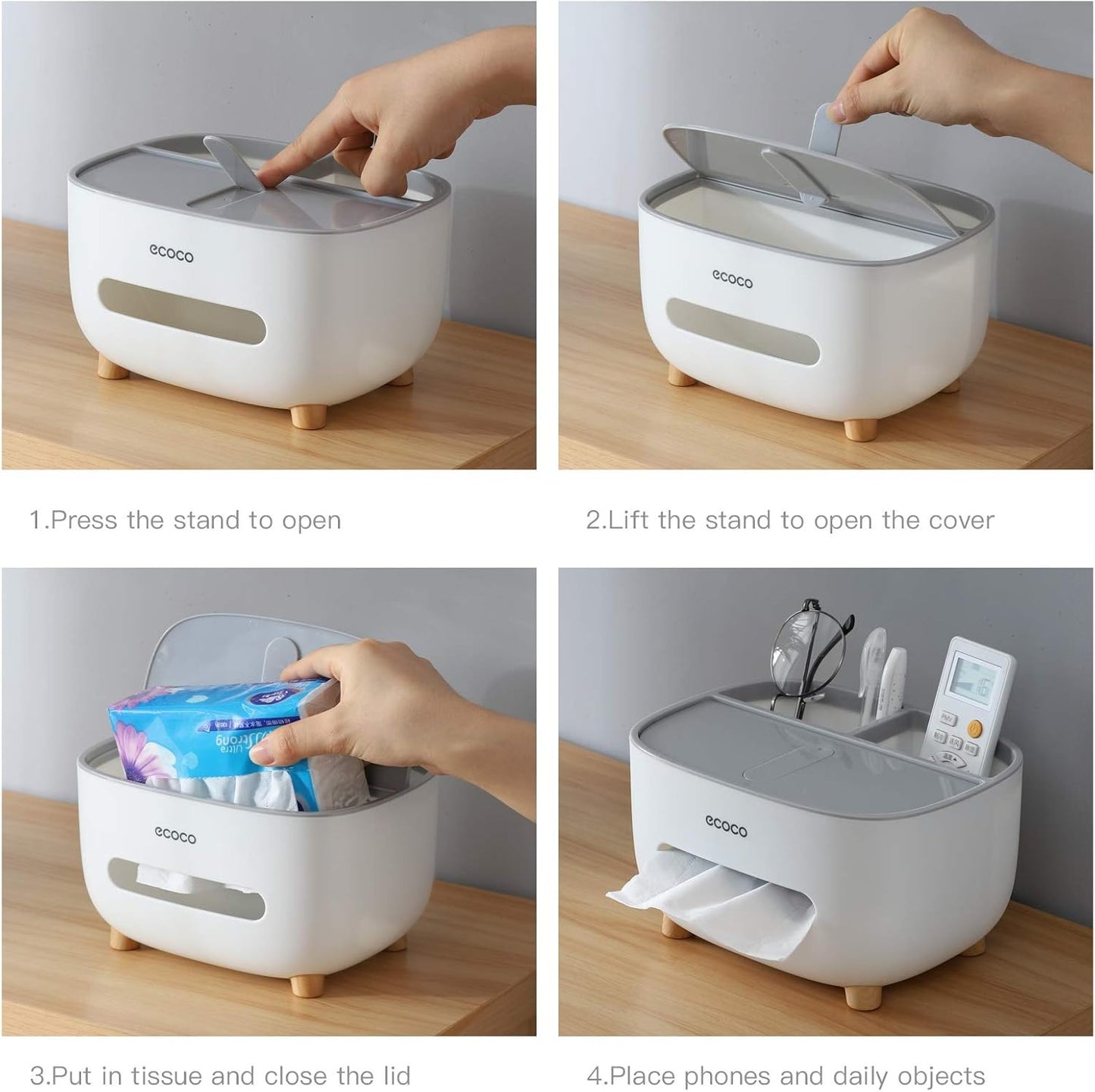 Ecoco Tissue Box With Multifunctional Storage Drawer Creative Desk