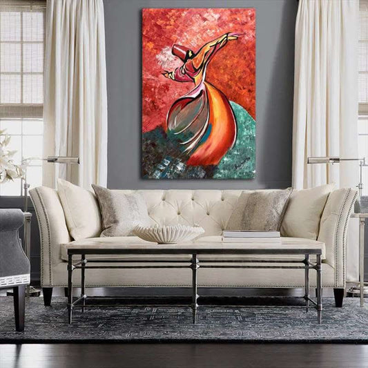 Rumi Whirling Dervish Sufi Painting Wall Art With Double Tape | 12x16 Inches