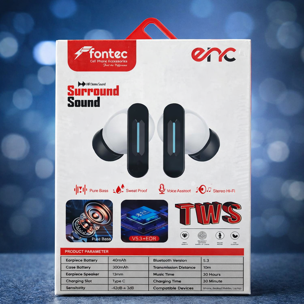 30 Hours big Backup , Fontec Winner True Wireless Earbuds – Bluetooth 5.3 Gaming Airbuds with ENC Noise Reduction, RGB Light