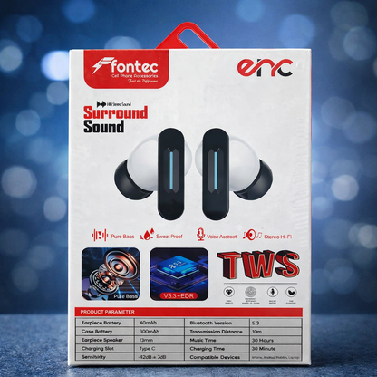 30 Hours big Backup , Fontec Winner True Wireless Earbuds – Bluetooth 5.3 Gaming Airbuds with ENC Noise Reduction, RGB Light