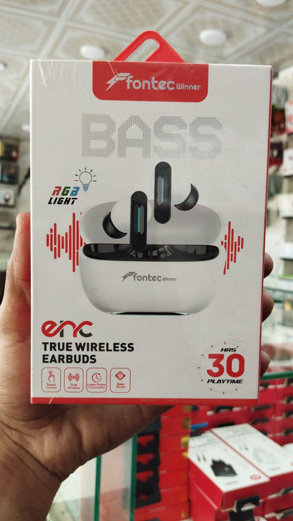 30 Hours big Backup , Fontec Winner True Wireless Earbuds – Bluetooth 5.3 Gaming Airbuds with ENC Noise Reduction, RGB Light