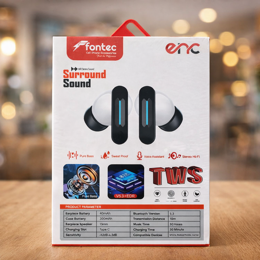 30 Hours big Backup , Fontec Winner True Wireless Earbuds – Bluetooth 5.3 Gaming Airbuds with ENC Noise Reduction, RGB Light