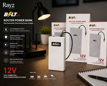Bolt/ex 12V Router Power Bank on / off Button– High-Performance UPS for Non-Stop Internet (3-4 Hours Backup) - 20000Mah Batte