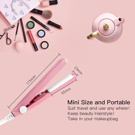 2-in-1 Mini Hair Straightener & Curler – Portable Thermostatic Ceramic Flat Iron for Dry & Wet Hair Styling