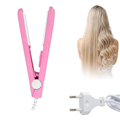 2-in-1 Mini Hair Straightener & Curler – Portable Thermostatic Ceramic Flat Iron for Dry & Wet Hair Styling