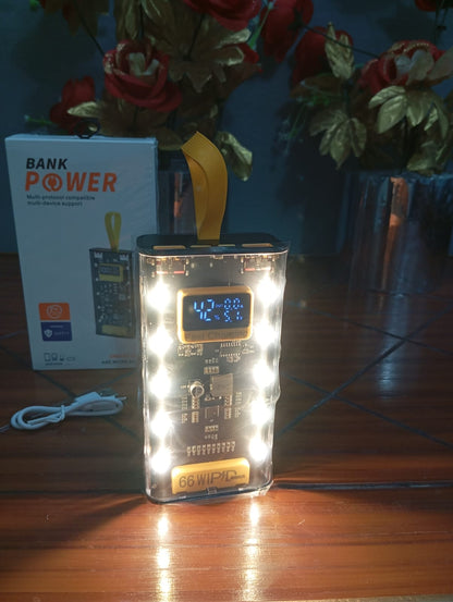 Transparent Power Bank 20000 mAh With Emergency Lights Digital Display Black Colour Fast Charging Portable Charger
