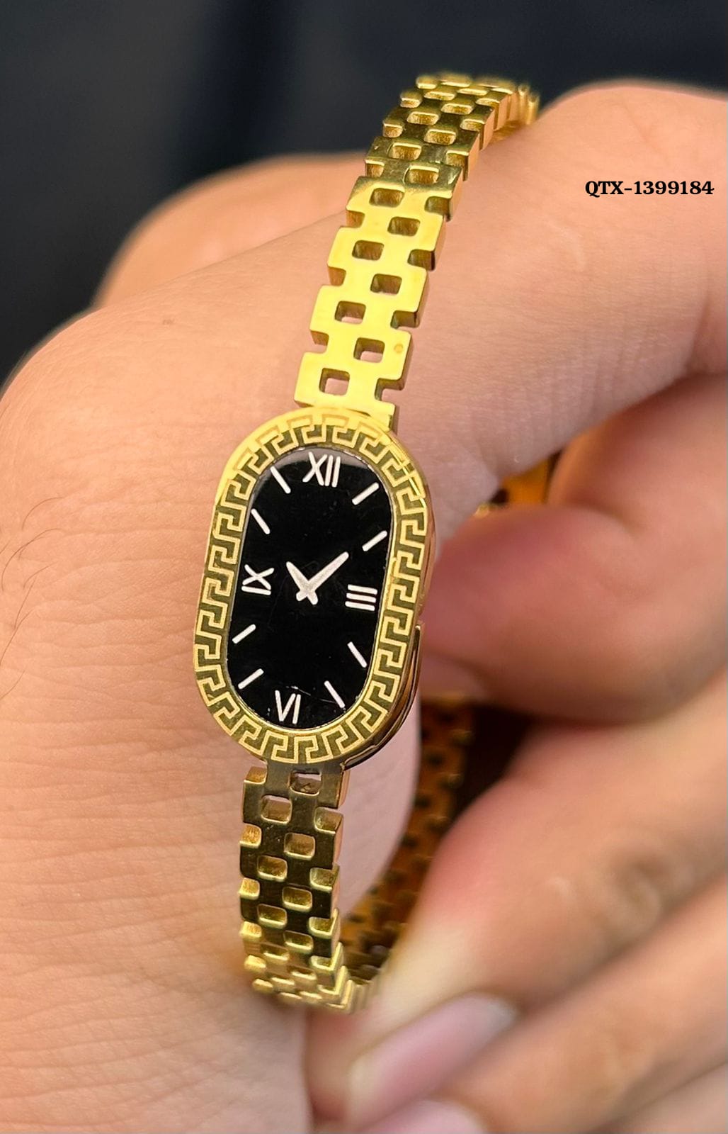 Watch Handcuff Bracelet for Women – Stylish Gold Wrist Watch - QTX-184
