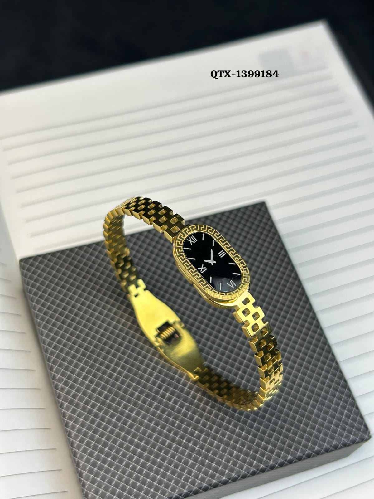 Watch Handcuff Bracelet for Women – Stylish Gold Wrist Watch - QTX-184