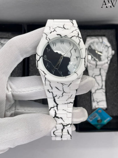 New Arrival Arabic Aura White Marble Edition Watch for Men & Women – Premium Quartz Analog Wrist Watch with Unique Marble Strap