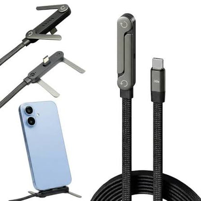 Premium 240W 2-in-1 Data Cable With Stand Fast Charging Nylon Braided Mobile Cable