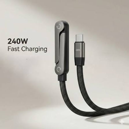 Premium 240W 2-in-1 Data Cable With Stand Fast Charging Nylon Braided Mobile Cable
