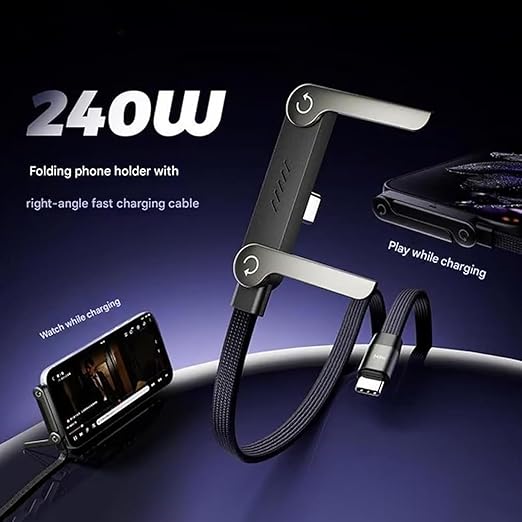Premium 240W 2-in-1 Data Cable With Stand Fast Charging Nylon Braided Mobile Cable