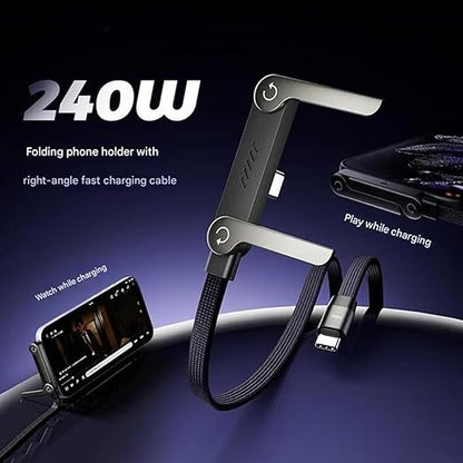 Premium 240W 2-in-1 Data Cable With Stand Fast Charging Nylon Braided Mobile Cable
