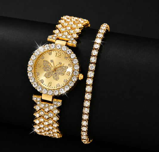 Womens Butterfly Quartz Watch And Bracelet Set Elegant Stylish