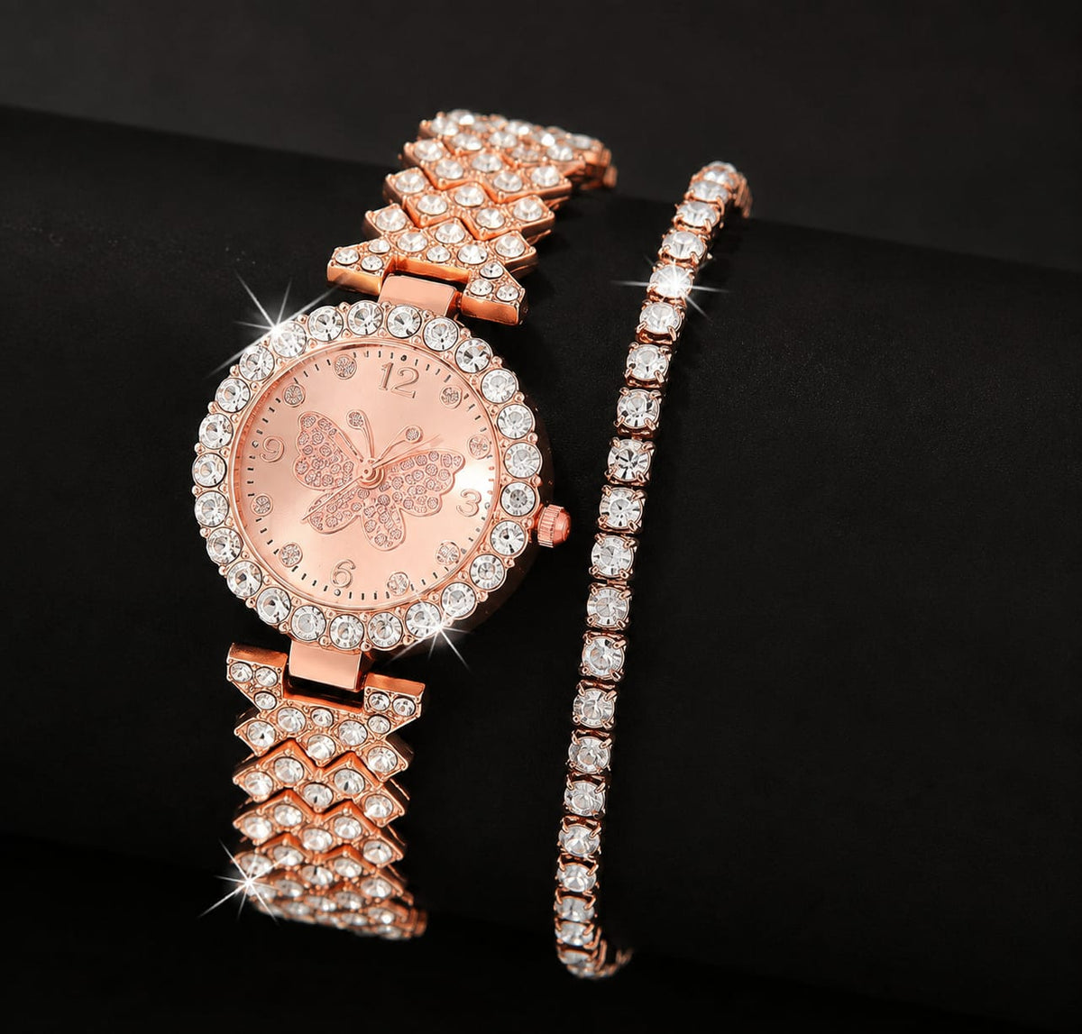 Womens Butterfly Quartz Watch And Bracelet Set Elegant Stylish