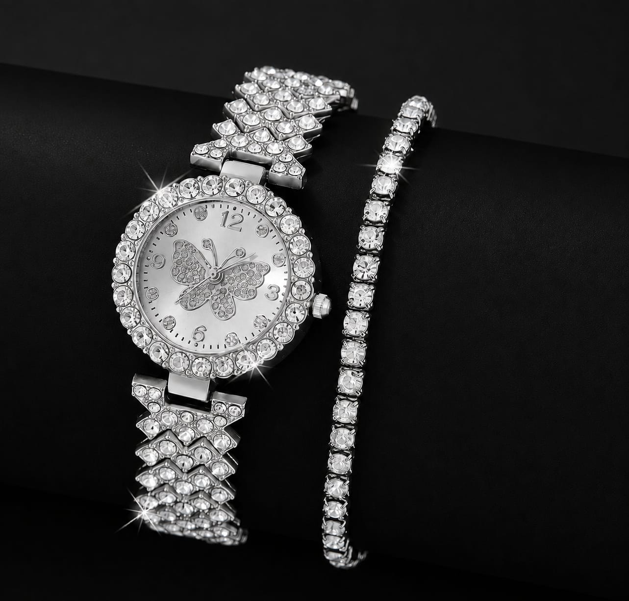 Womens Butterfly Quartz Watch And Bracelet Set Elegant Stylish