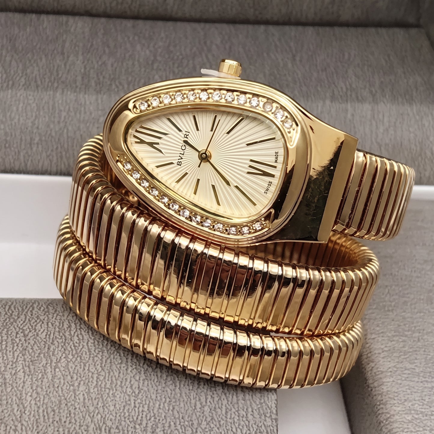 Triple‑Wrap Snake Watch | Diamond‑Set Bezel