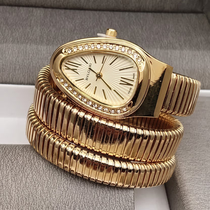 Triple‑Wrap Snake Watch | Diamond‑Set Bezel
