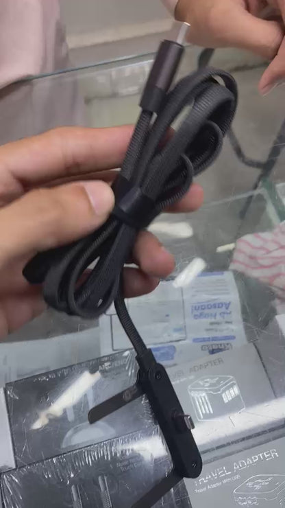Premium 240W 2-in-1 Data Cable With Stand Fast Charging Nylon Braided Mobile Cable